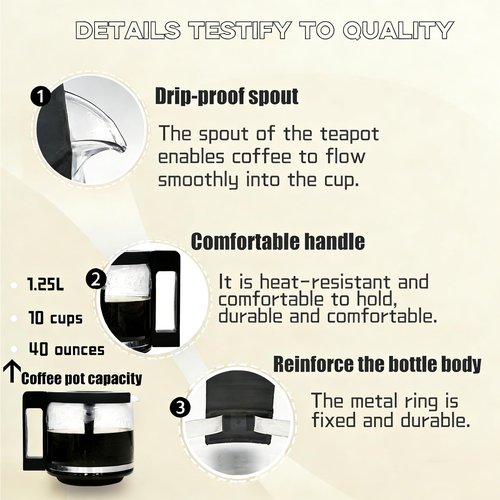 𝟐𝟎𝟐𝟔 𝐔𝐩𝐠𝐫𝐚𝐝𝐞 Carafe Compatible With Technivorm 89830 1.25L Glass Carafe, 10Cup/40oz Coffee Pot Compatible with Moccamaster KBG/KBGV/CDG Model Brewer, External Metal Ring Reinforcement.
