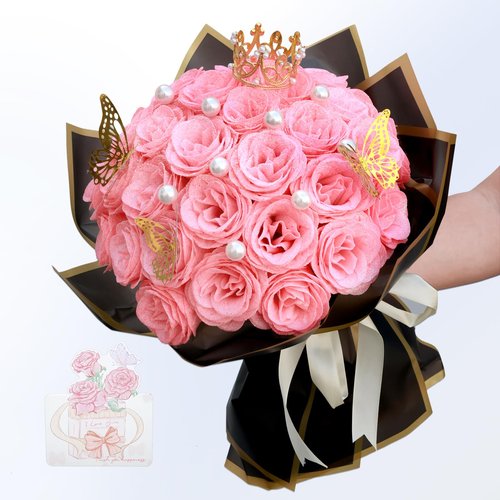 jabeick Glitter Roses Bouquet, Shiny Artificial Roses Flowers with Stems DIY Fake Glitter Flowers Bouquet for Valentines Mothers Day Graduation Birthday Anniversary, 24 Roses (Pink)