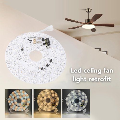 5.4 Inch LED Retrofit Light Kit for Ceiling Fan Light Replacement Panel, 3000K 4200K 6500K Color Temperature Adjustable, 18W Dimmable Round Light
