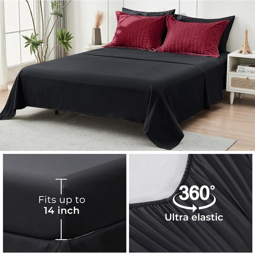 HYMOKEGE Comforter Set - Luxury 7-Piece All-Season Bedding in Red & Black | Full Size, Seersucker Design