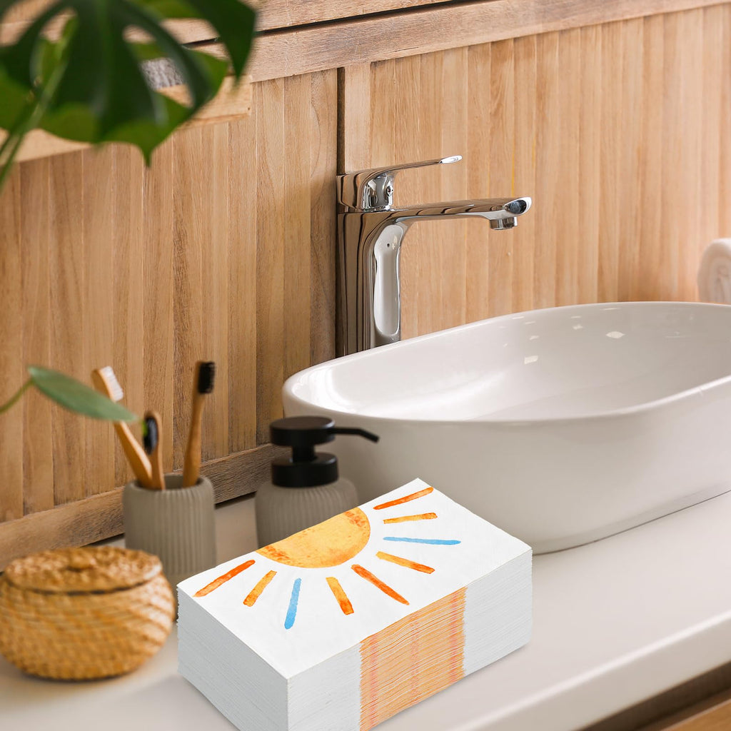 JarThenaAMCS 100 Pcs Colorful Sun Paper Guest Napkin First Trip Around The Sun Napkin Sunshine Disposable Dinner Hand Towels for Home Bathroom Party Supplies