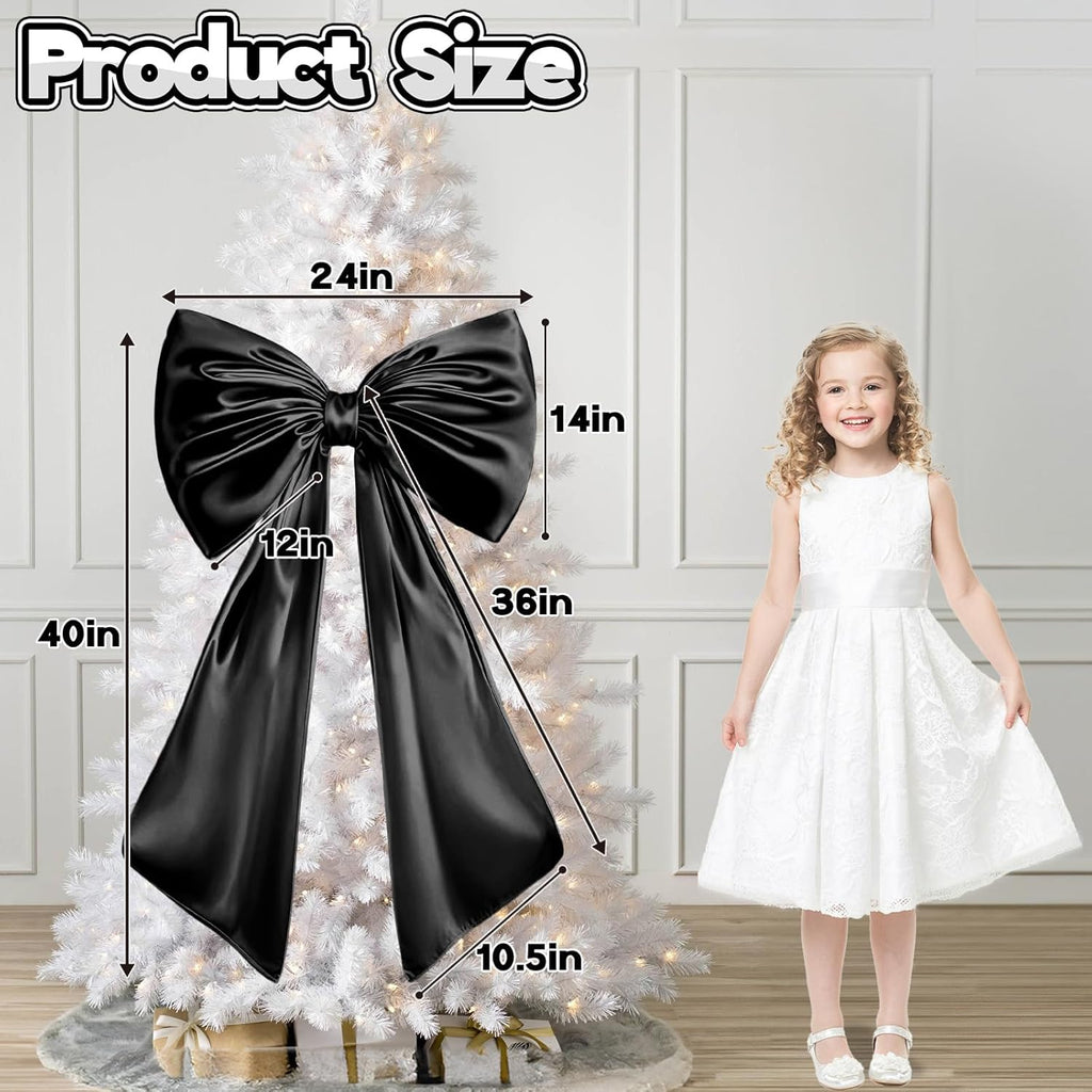 Skiennix Large Black Bow Decor - 40 x 24 Inches Satin Ribbon Tie for Weddings & Birthdays