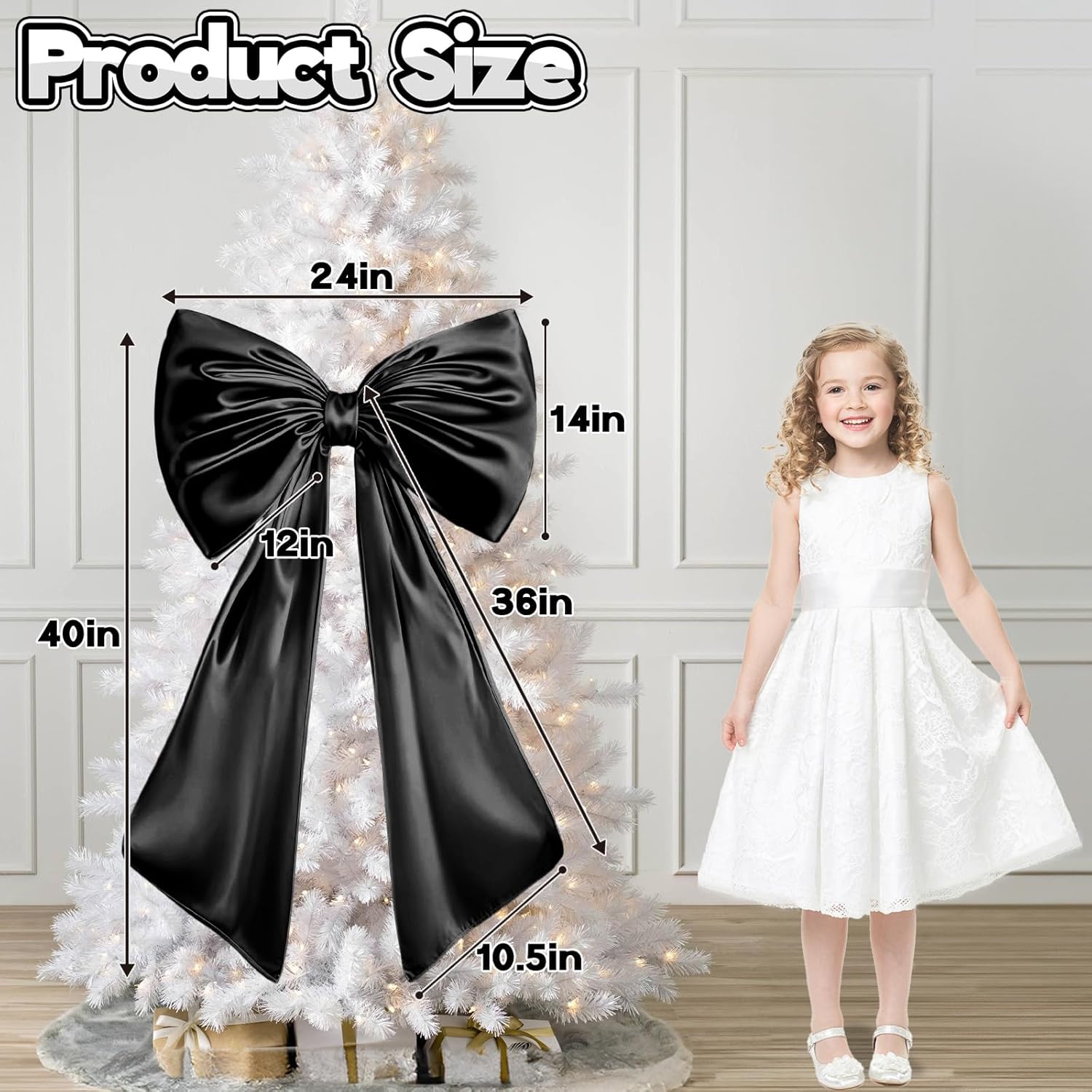 Skiennix Large Black Bow Decor - 40 x 24 Inches Satin Ribbon Tie for Weddings & Birthdays