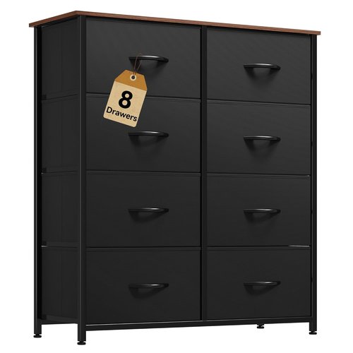 DWVO Fabric Dresser - 8 Drawer Tall Chest with Sturdy Steel Frame & Wooden Top | Ideal for Bedroom & Living Room
