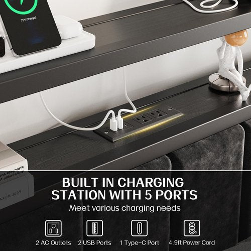 OLEVS Twin Bed Frame with LED Lights & USB Outlets, Platform Twin Bed with Storage Headboard, No Box Spring Needed, Easy Assembly