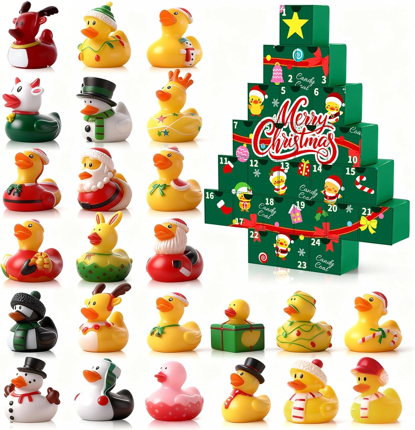 Sotiff Christmas Rubber Duck Bath Set - 24 Pcs Advent Calendar Surprise Ducky Gifts | Yellow-Green