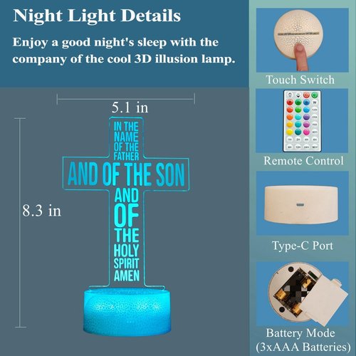 Cross 3D Night Light - Jesus Lamp with 16 Color Options, Remote Control & Timer | Perfect Gift for Christmas & Birthdays