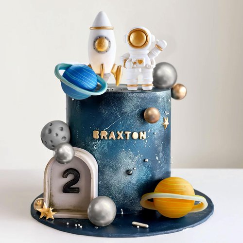Space Cake Toppers Outer Space Cake Decorations,Astronaut Rocket Stars Cake Decorations for Two The Moon First Trip Around the Sun Birthday Baby Shower
