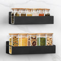 SYLLENHOD Kitchen Spice Rack for Wall: 2 Packs Black Adhesive Spice Racks Wall Mount - 11.8" Large Hanging Storage Organizer Cabinet Without Drilling for Work Room Bathroom Shelves