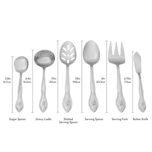 RiverRidge Rose Monogrammed Flatware Set 46 Piece Silverware - N - Utensils Set with Serving Pieces, Heavy Gauge Stainless Steel, Mirror Finish, Dishwasher Safe Cutlery for Daily Use