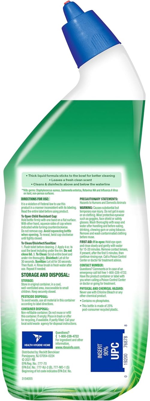 Lysol Toilet Bowl Cleaner Gel - Powerful Stain Removal & Disinfection | Forest Rain Scent, 24oz (Pack of 2)