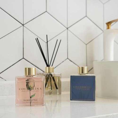 COCORRÍNA Reed Diffuser Set - 3 Pack of 3.04 Fl. Oz. Cashmere Vanilla, Sandalwood Rose & Clean Linen for Home Decor
