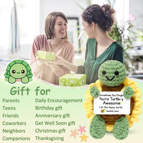 Positive Turtle Valentines Day Gifts for Women Men - Birthday Gift for Teen, Crochet Turtle Funny Gifts for Boy Girl Friend Sister Coworker, Emotional Support Inspirational Gift for Cheer Up