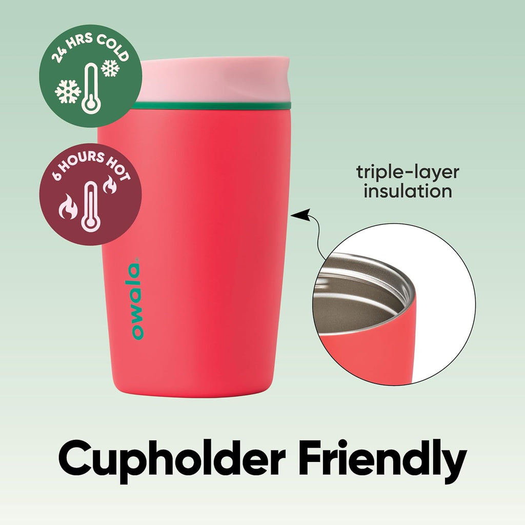 Owala SmoothSip Insulated Stainless Steel Coffee Tumbler - Reusable 12 oz Hot & Iced Coffee Mug | Pink/Red