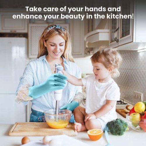 KAQ Dishwashing Cleaning Gloves 3 Pairs-Reusable Cotton Liner Rubber Gloves Long cuff 19.5" Non-Slip Kitchen Gardening Gloves
