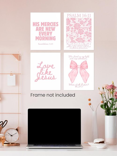 FGFK Christian Wall Art Prints Set - Girly Pink Bible Verse Decor for Girls' Room | 8x10 Unframed