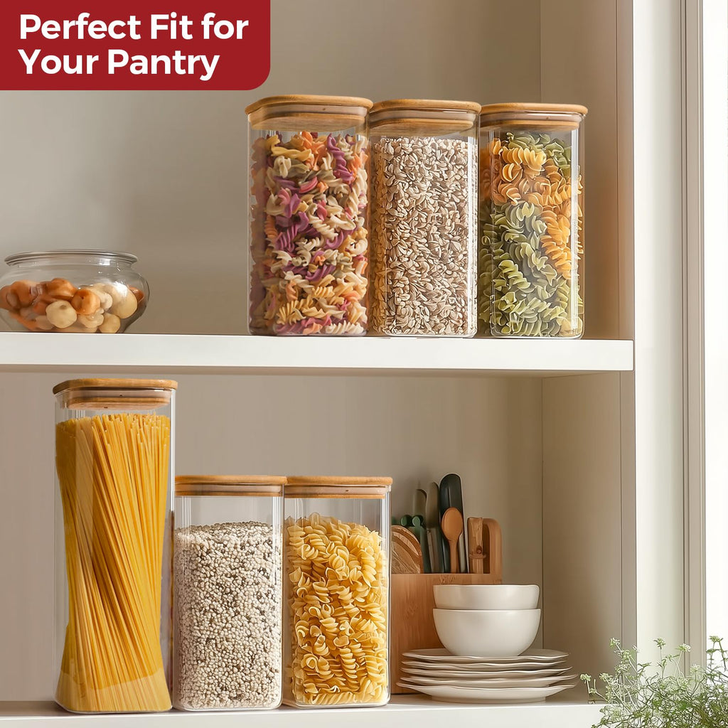 KTMAMA Airtight Glass Storage Canister with Lids, Kitchen Pantry Storage Jar with Labels, Food Storage Container for Sugar Tea Coffee Beans Snacks (2 pack 1.6qt)