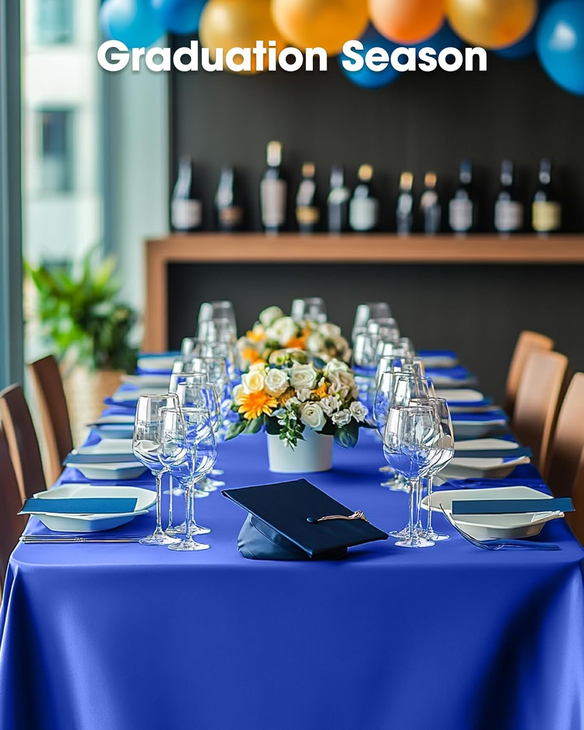 Pureegg Disposable Plastic Table Cloths - 8 Pack, 54 x 108 Inch, Leakproof & Sturdy, Blue for Graduation Party