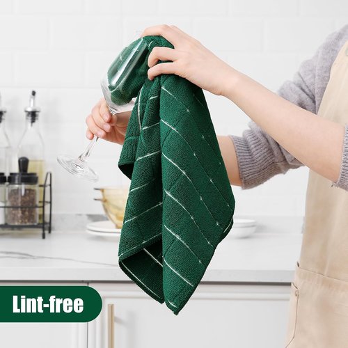 Homaxy Microfiber Kitchen Towels Set - 12 Pack Soft, Absorbent & Quick Drying Rags | Dark Green, 28 x 16 Inch & 12 x 12 Inch