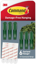Command Garland Holder - Damage-Free Fireplace Mantle Display for Garlands & Wreaths | 6 Pack, Green
