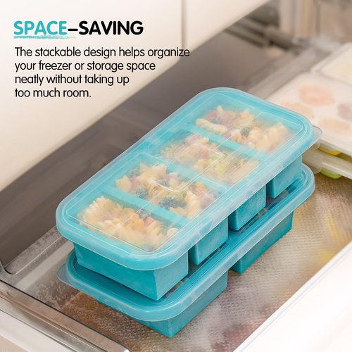 Extra Large Silicone Soup Cubes Freezer Tray With Lid 1 Cup, 2 Pack Silicone Freezer Molds 4-Cube Reusable Soup Storage Containers for Meal Prep, Leftovers & Baby Food