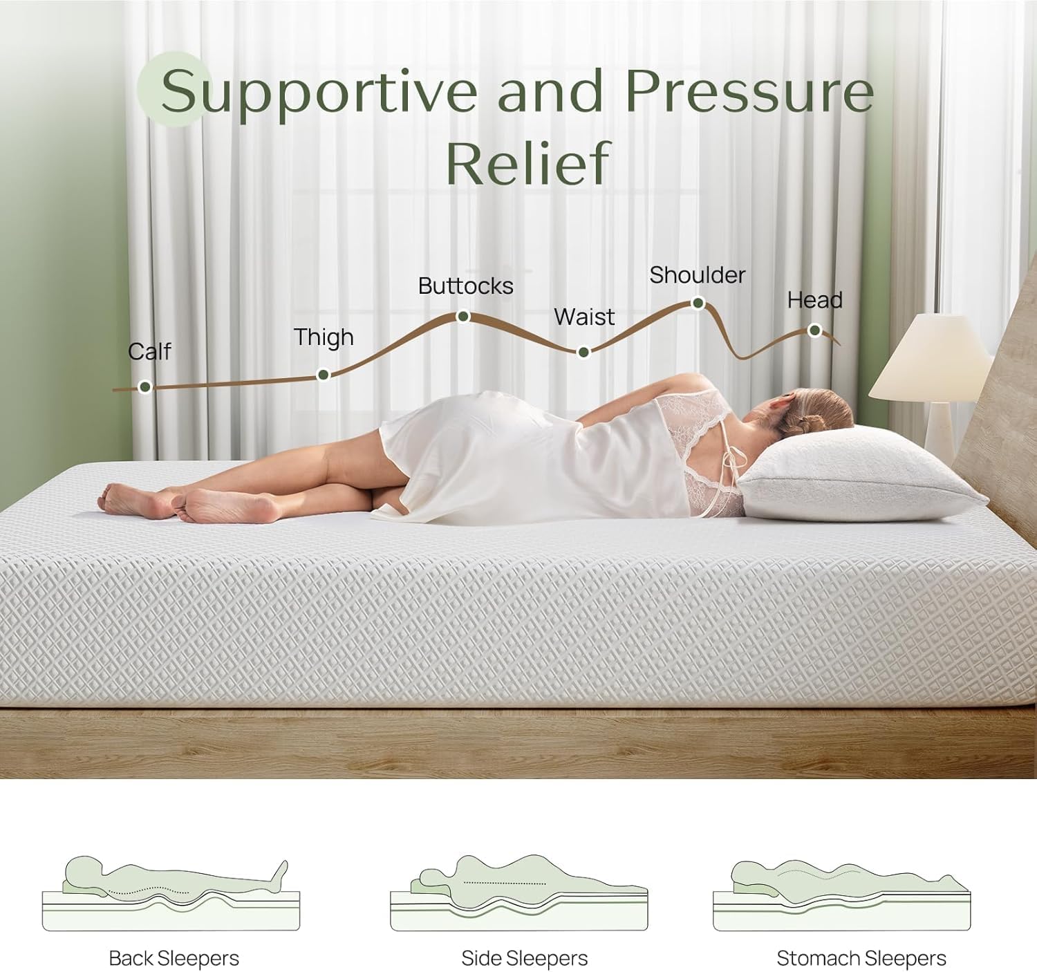 Rolanstar Queen Size Gel Memory Foam Mattress - 8 Inch, Breathable & Supportive, CertiPUR-US Certified, White