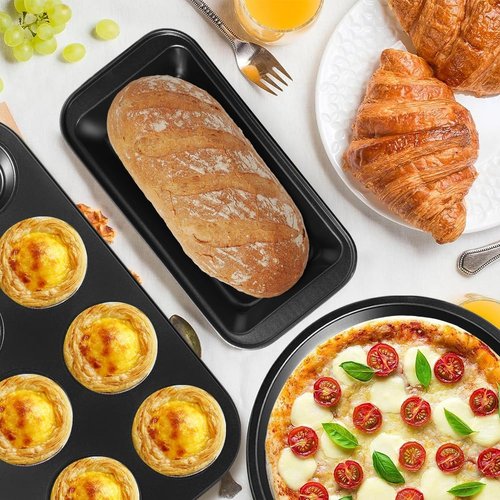 11-Piece Nonstick Baking Pans Set by [Brand Name] - Professional Carbon Steel Bakeware | Dishwasher Safe, Oven Safe to 450°F (Black)