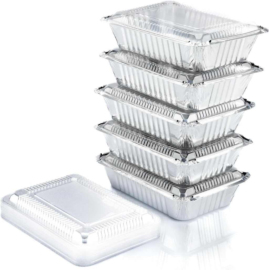 Regine Switzerland Aluminum Containers - 55 Count Disposable Foil Pans with Lids | 2.25LB, 8.5"x6" for Takeout & Food Storage