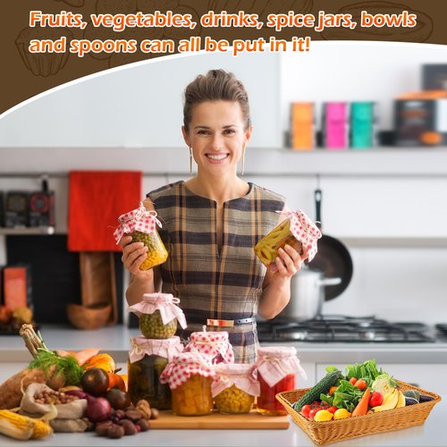 Tioncy 10 Pcs Poly Wicker Woven Bread Basket Imitation Rattan Fruit Basket Tray Stackable Rectangular Food Baskets for Serving Display Storage Kitchen Restaurant Home Vegetable (11.81 x 7.87 x 2.76")
