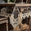 ARTABLE Vinyl PVC Rectangle Tablecloth Waterproof Clear Table Cover with Champagne Lace Macrame Border for Wedding Kitchen Home Outdoor Indoor Holidays Party Decor (Champag, 60 x 104 Inch)