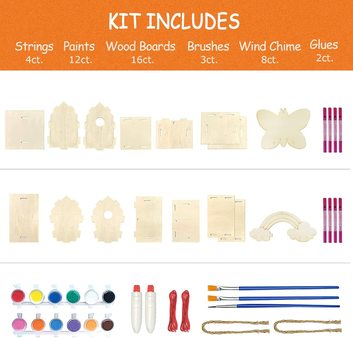 Skiennix DIY Bird House Kit - 4 Pack Wooden Arts & Crafts for Kids Ages 4-8 | Fun Build & Paint Activity