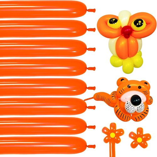 Long Orange Balloons Kit - 260 Bright Orange Twisting Balloons for Kids' Halloween Party Decor