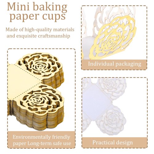 50PCS Truffle Wrappers Liners Cups Gold Cupcake Liners Chocolate Paper Candy Cups Flower Truffle Wrappers Small Flared Paper Baking Cup for Muffins Cupcakes Birthday Wedding Decor (Gold)
