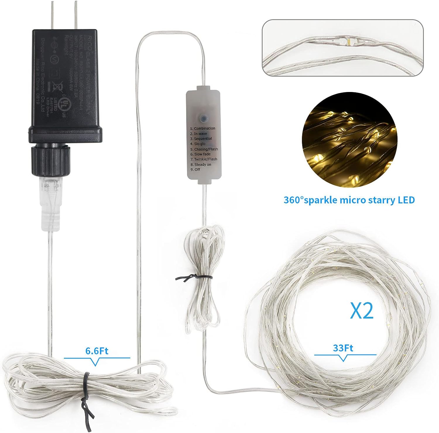 Skiennix Fairy String Lights - 33Ft 100 Micro LED Twinkle Lights | IP68 Waterproof with Remote for Bedroom & Garden Decor