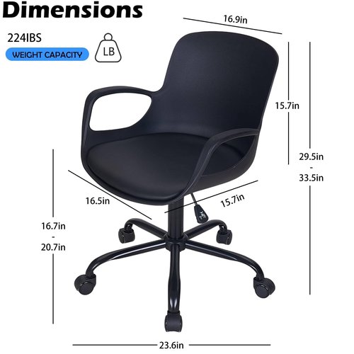 VECELO Mid-Back Chair for Desk with Armrests, Height Adjustable, 360°Swivel Wheels for Home Office Computer Study Work, Black