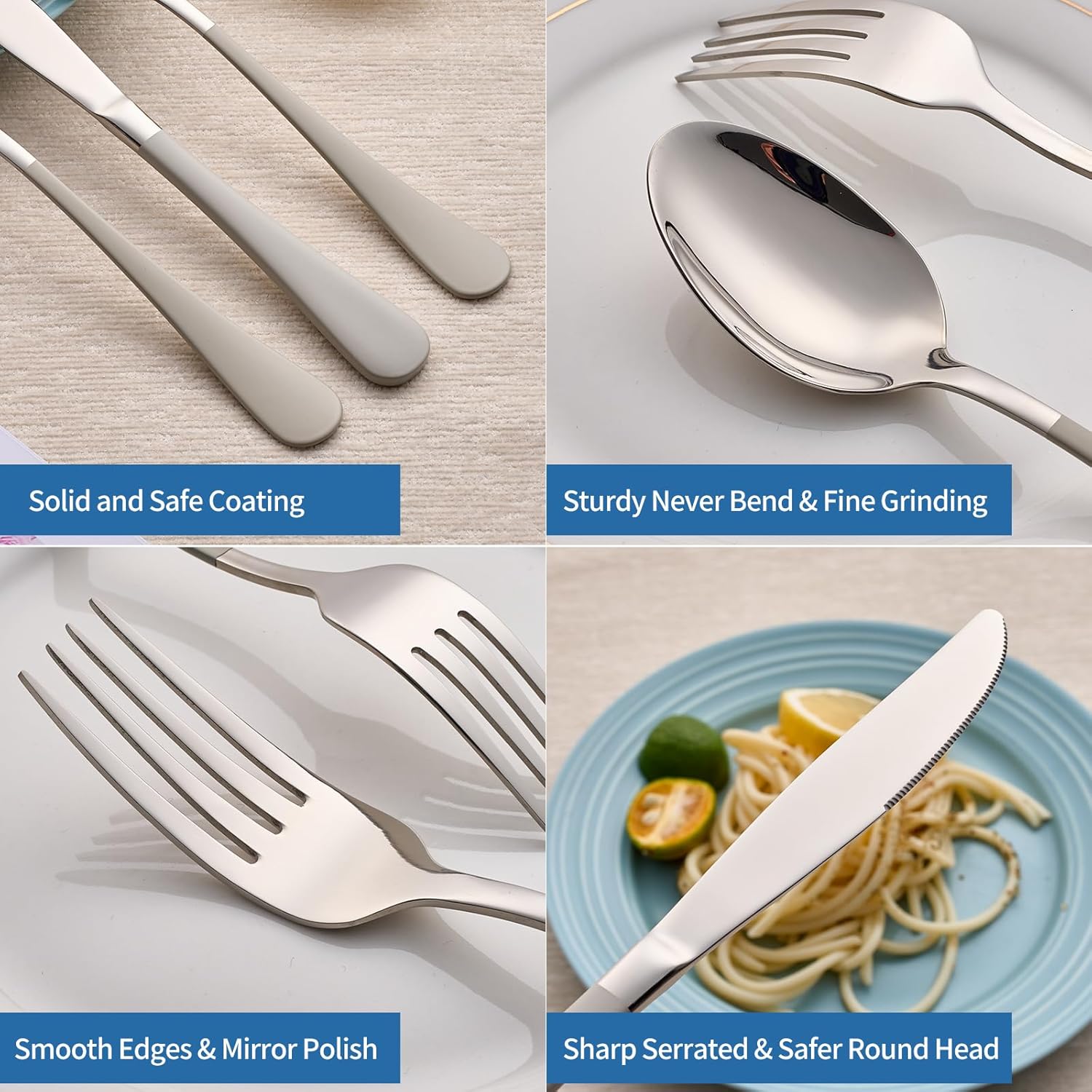 Skiennix 20-Piece Off White Silverware Set - Modern 18/0 Stainless Steel Flatware for 4 | Dishwasher Safe
