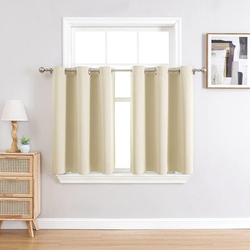 ChrisDowa Small Window Curtains - Grommet Thermal Insulated Room Darkening Panels (Beige, 36 x 24 Inch)