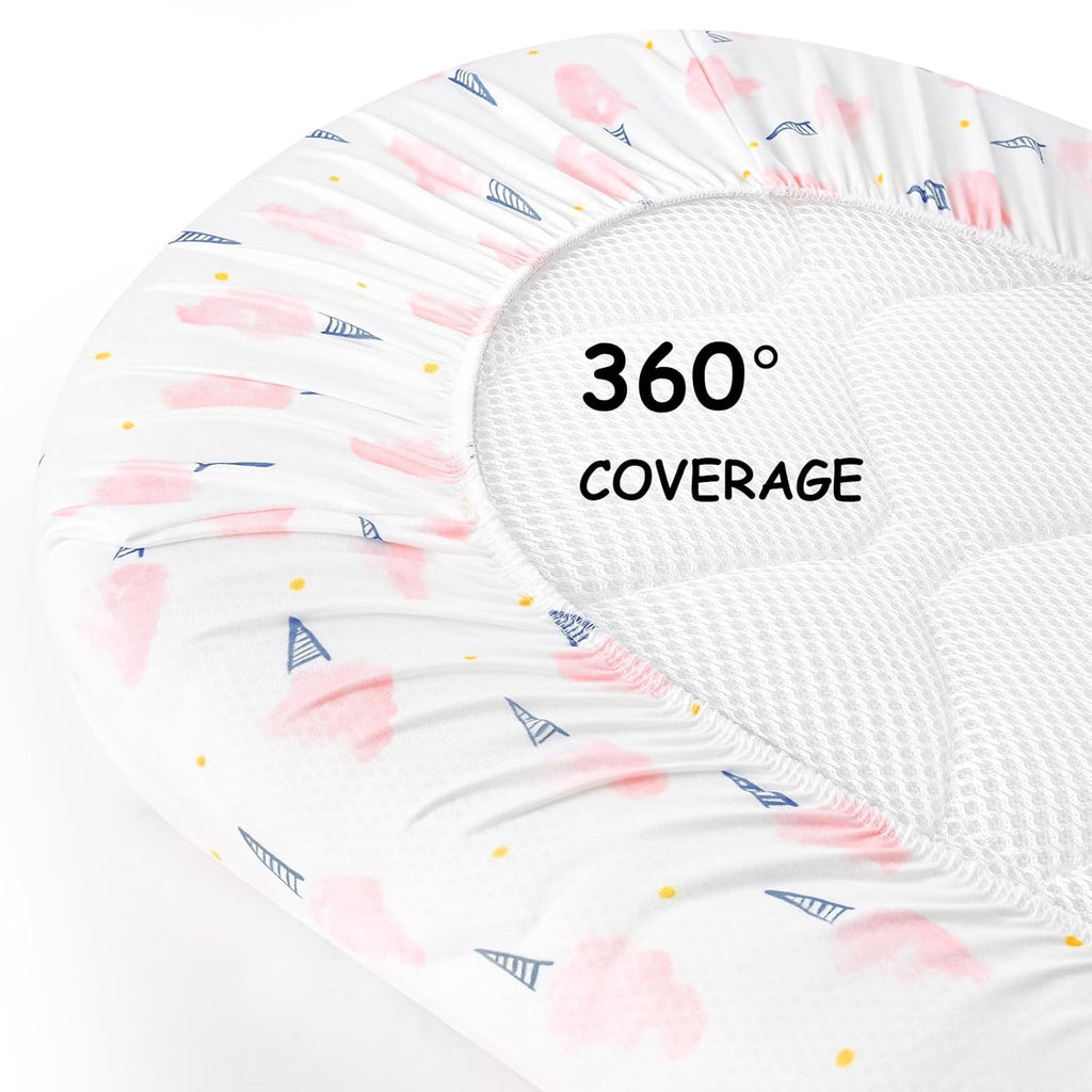 Yoofoss Bassinet Sheets - 3-Pack Fitted Sheets for Halo Bassinest | Soft & Breathable (Pink & Floral)