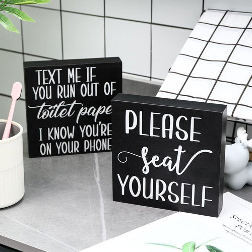 Jetec Farmhouse Bathroom Signs - Rustic Wooden Plaque Decor | Funny "Please Seat Yourself" Wall Art (Set of 2)