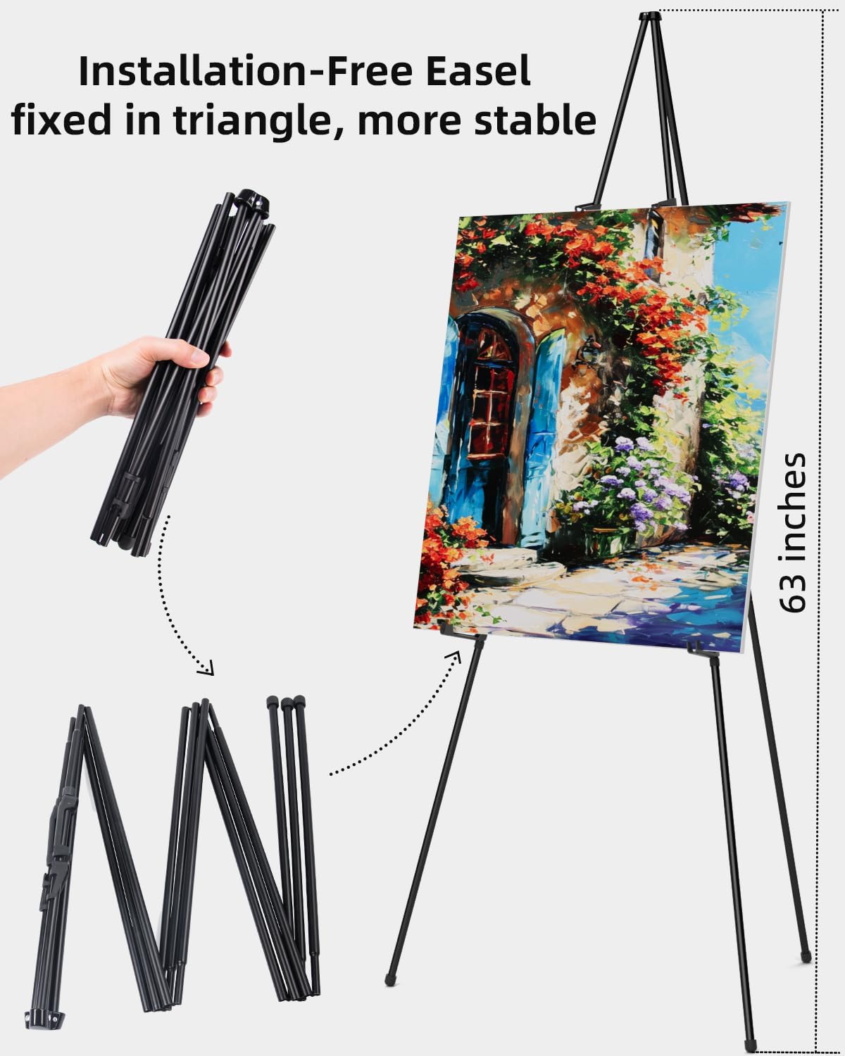 Nicpro Art Folding Easels - 63-Inch Metal Tripod Display Stands, 6 Pack, Collapsible with Carry Bag | Black
