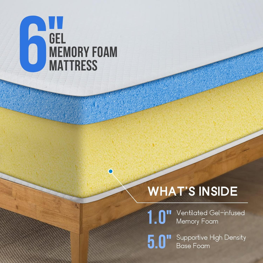 PayLessHere 6-Inch Twin Gel Memory Foam Mattress - Fiberglass Free & CertiPUR-US Certified for Cool Comfort