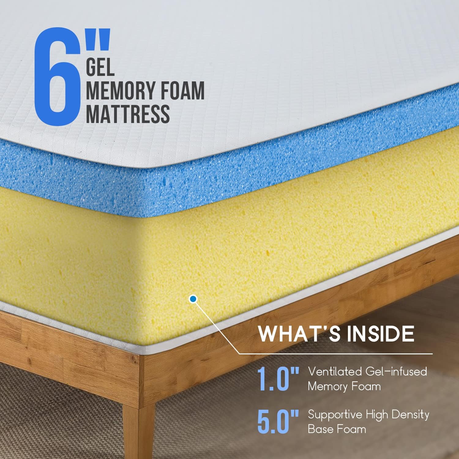 PayLessHere 6-Inch Twin Gel Memory Foam Mattress - Fiberglass Free & CertiPUR-US Certified for Cool Comfort