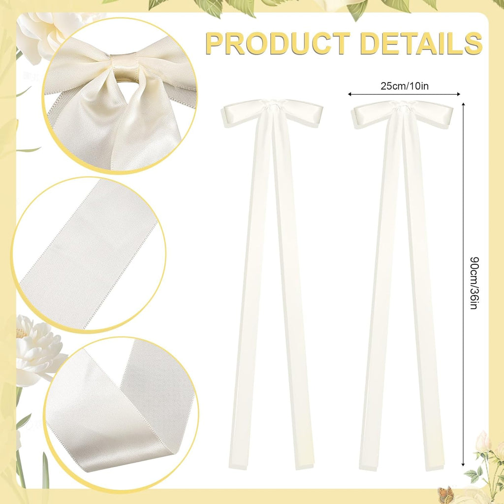 Skiennix 24 Pcs Ivory Ribbon Bows - Elegant Wedding Chair Decorations | Perfect for Bridal Showers & Ceremonies