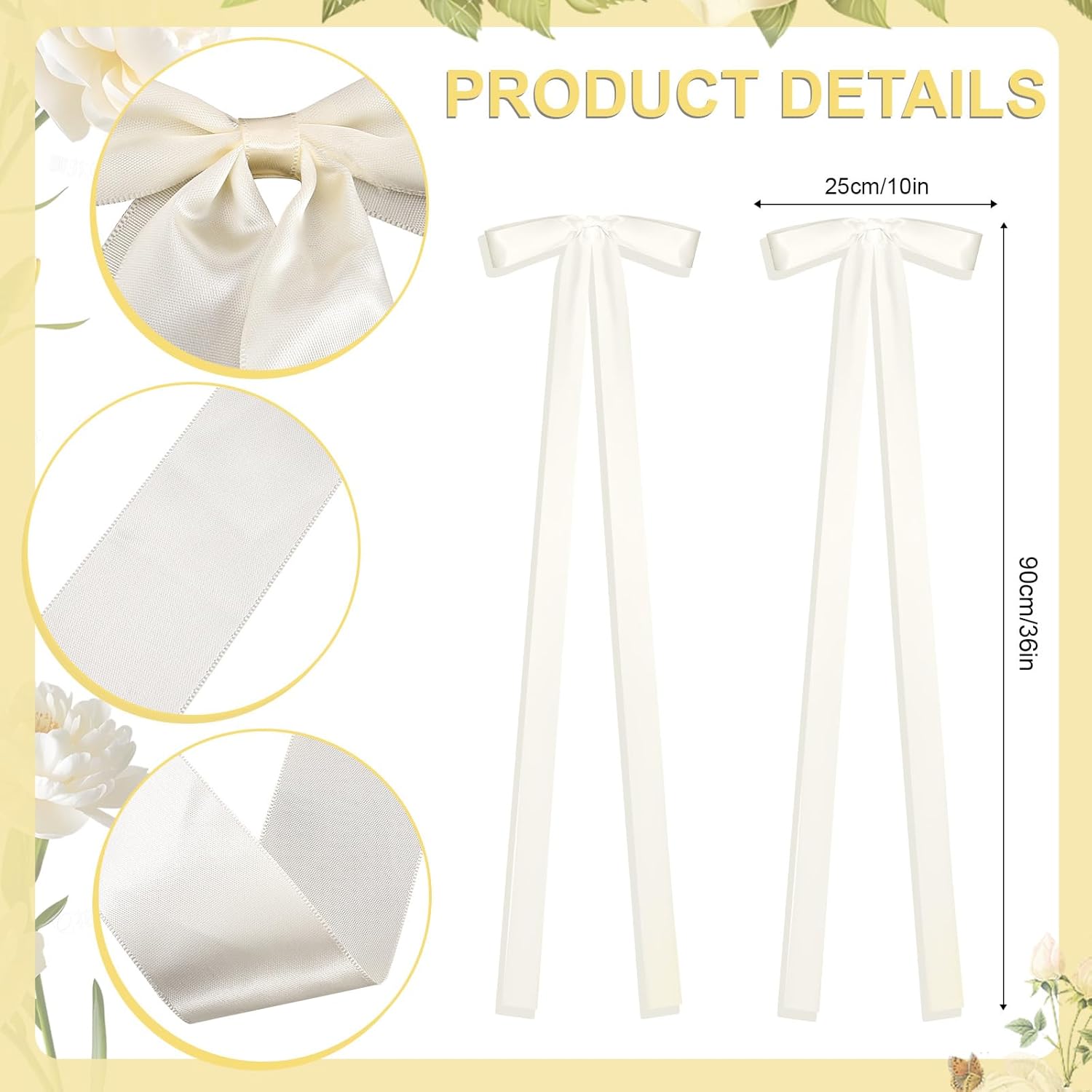 Skiennix 24 Pcs Ivory Ribbon Bows - Elegant Wedding Chair Decorations | Perfect for Bridal Showers & Ceremonies