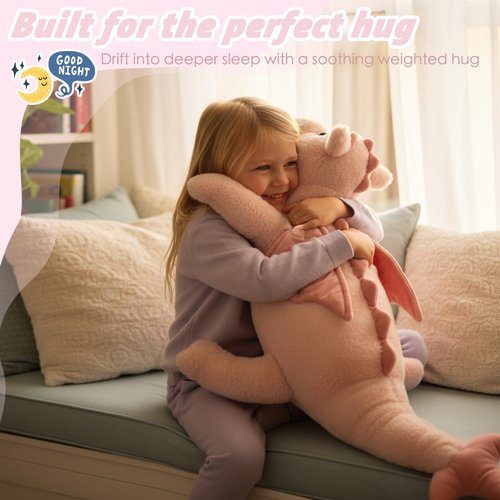 ARELUX Large 36in Cute Dragon Stuffed Animals Plush Toy Soft Pink Pterosaur Plushie Giant Fuzzy Dinosaur Pillow Plushies with Wings Cuddly for Friends Family Member