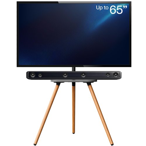 VIVO Artistic Easel 43 to 65 inch LED LCD Screen, Studio TV Display Stand, TV Mount with Swivel and Storage Shelf, Tripod Base, Black Bracket, Dark Walnut Legs, STAND-TV65A-S