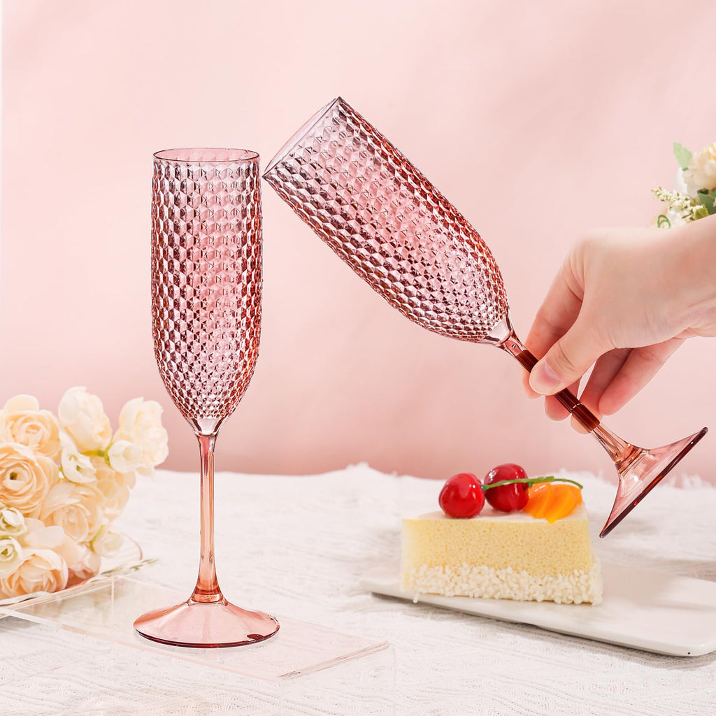 ZOMUIA 12 Pack Plastic Champagne Glasses Unbreakable Champagne Flute Acrylic Wedding Toasting Crystal Goblets Reusable Diamond Wine Glasses for Wedding Anniversary Birthday Party, Amber Gold 5.5 oz