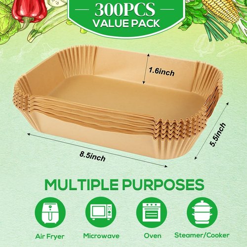 BYKITCHEN Air Fryer Liners - 300PCS Disposable Parchment Paper for Ninja Dual Airfryer | Compatible with DZ201, DZ401, DZ550 & Bella Slim
