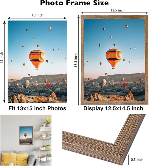 JCJMY 13x15 Rustic Brown Picture Frame - Versatile Wall Hanging for Horizontal or Vertical Display