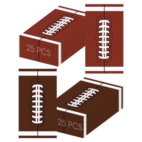 50 Pack Football Napkins Party Supplies - Rectangle Rugby Pattern Napkin Bulk, 3-Ply Brown Disposable Paper Hand Towels Napkins Set for Football Game Day Tailgate Party Favors Table Decorations